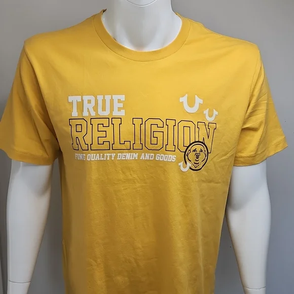 black and yellow true religion shirt
